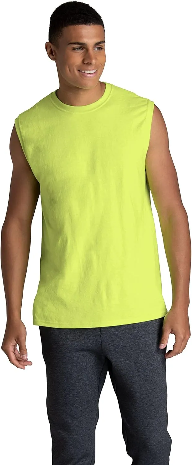 Fruit of the Loom Men's EverSoft Cotton Sleeveless Moisture Wicking T-Shirts with Odor Control