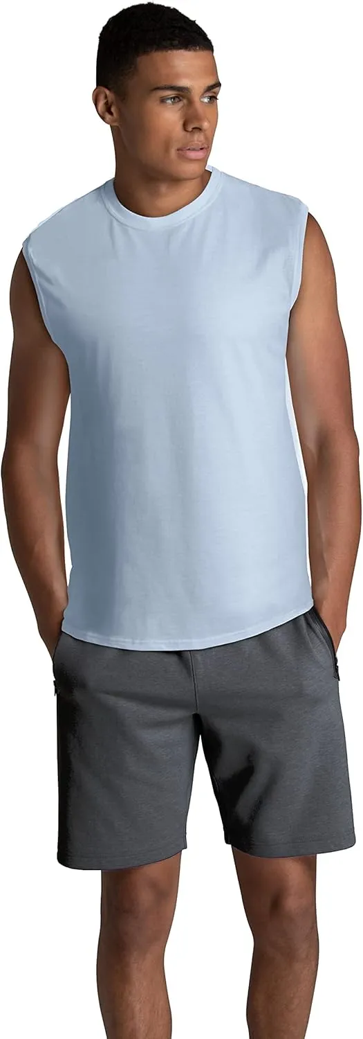 Fruit of the Loom Men's EverSoft Cotton Sleeveless Moisture Wicking T-Shirts with Odor Control
