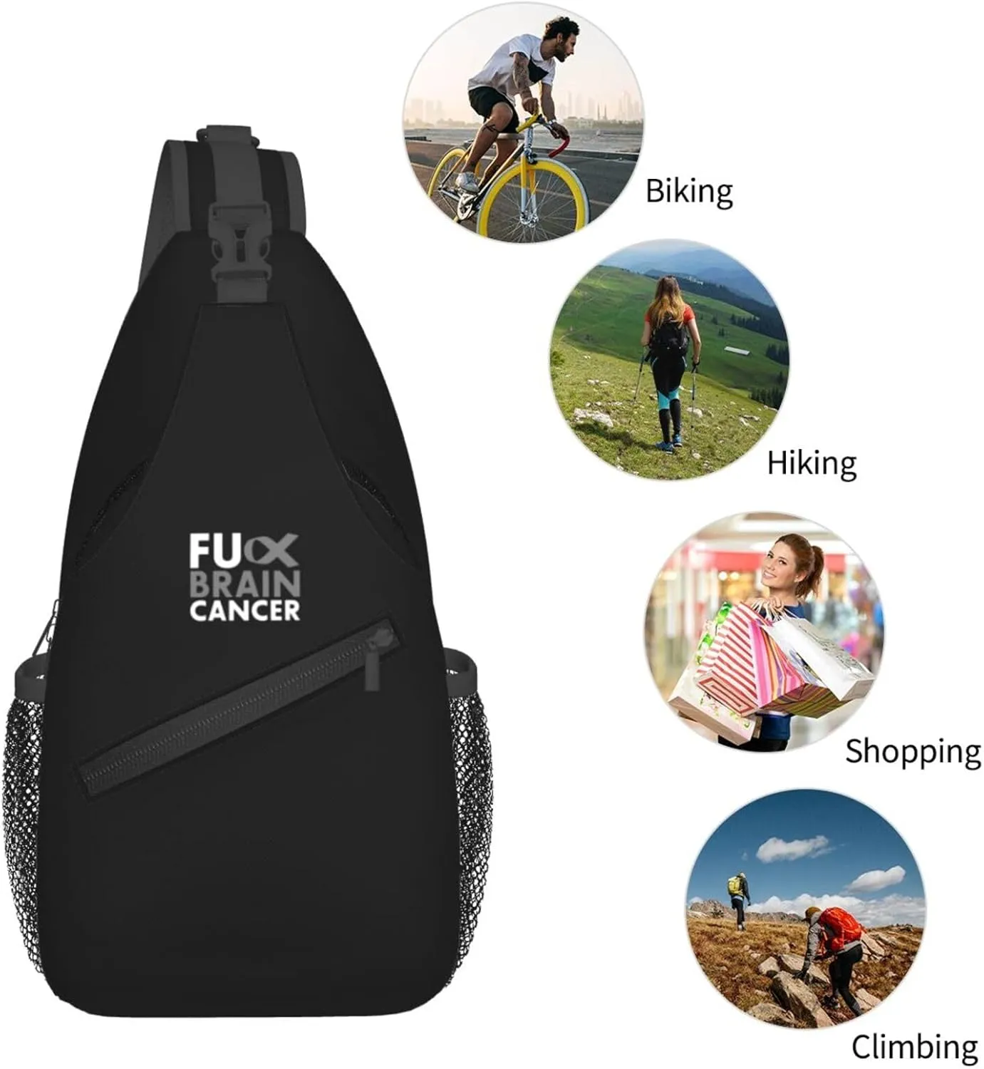 Fuck Brain Cancer Sling Bag Crossbody Backpack Shoulder Casual Daypack Bag for Men Women