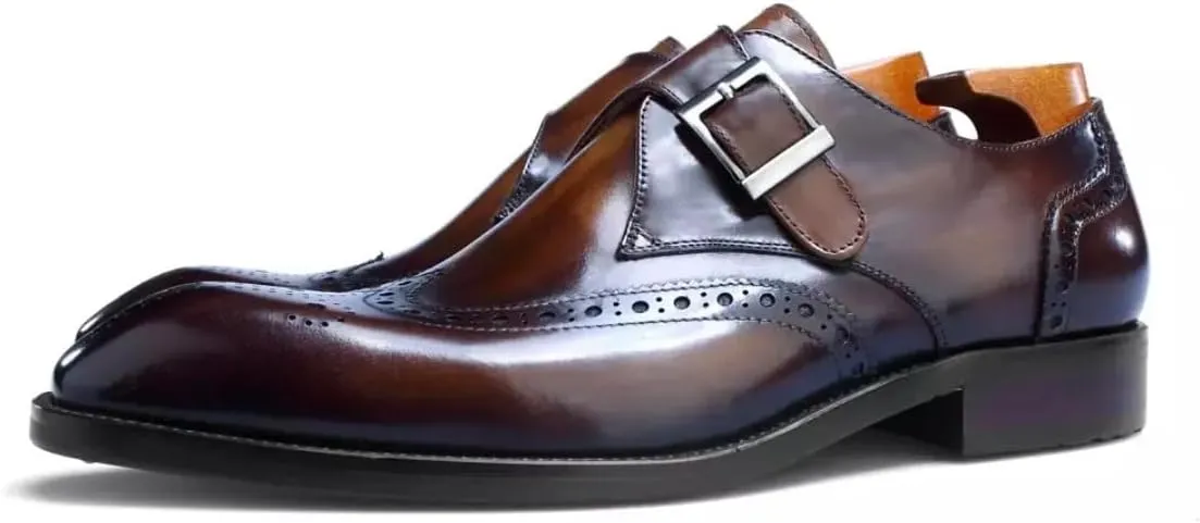 Full Grain Leather Men’s Monk Strap Dress Shoes – Semi Square Toe, Patina Finishing, Leather Insole, Solid Rubber Sole – Comfortable & Durable Formal Shoes, US Sizes 7-11