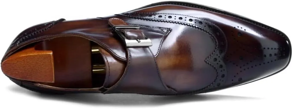 Full Grain Leather Men’s Monk Strap Dress Shoes – Semi Square Toe, Patina Finishing, Leather Insole, Solid Rubber Sole – Comfortable & Durable Formal Shoes, US Sizes 7-11