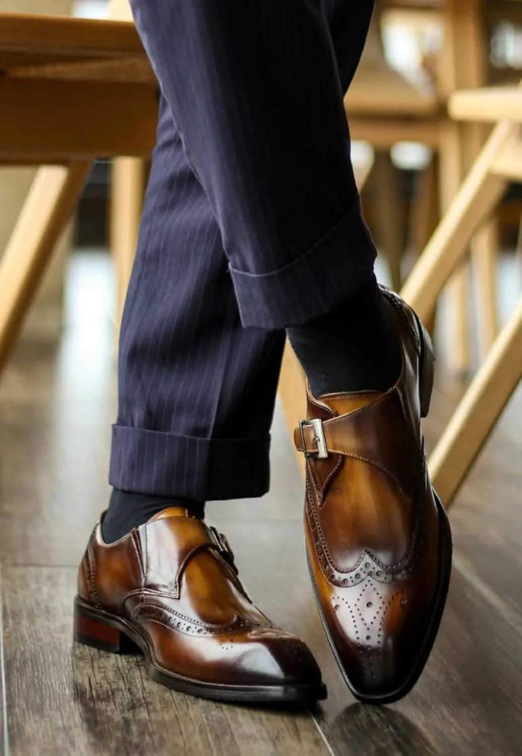 Full Grain Leather Men’s Monk Strap Dress Shoes – Semi Square Toe, Patina Finishing, Leather Insole, Solid Rubber Sole – Comfortable & Durable Formal Shoes, US Sizes 7-11