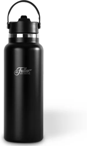 Fuller Stainless Steel Water Bottle with Straw Lid – BPA-Free, Sweat-Proof, Leak-Proof Travel Mug – Double Wall Insulated for Hot & Cold Drinks – Carry Handle (Black, 40 Oz.)
