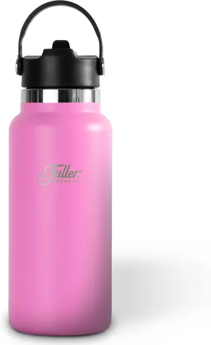 Fuller Stainless Steel Water Bottle with Straw Lid – BPA-Free, Sweat-Proof, Leak-Proof Travel Mug – Double Wall Insulated for Hot & Cold Drinks – Carry Handle (Bright Pink, 32 Oz.)