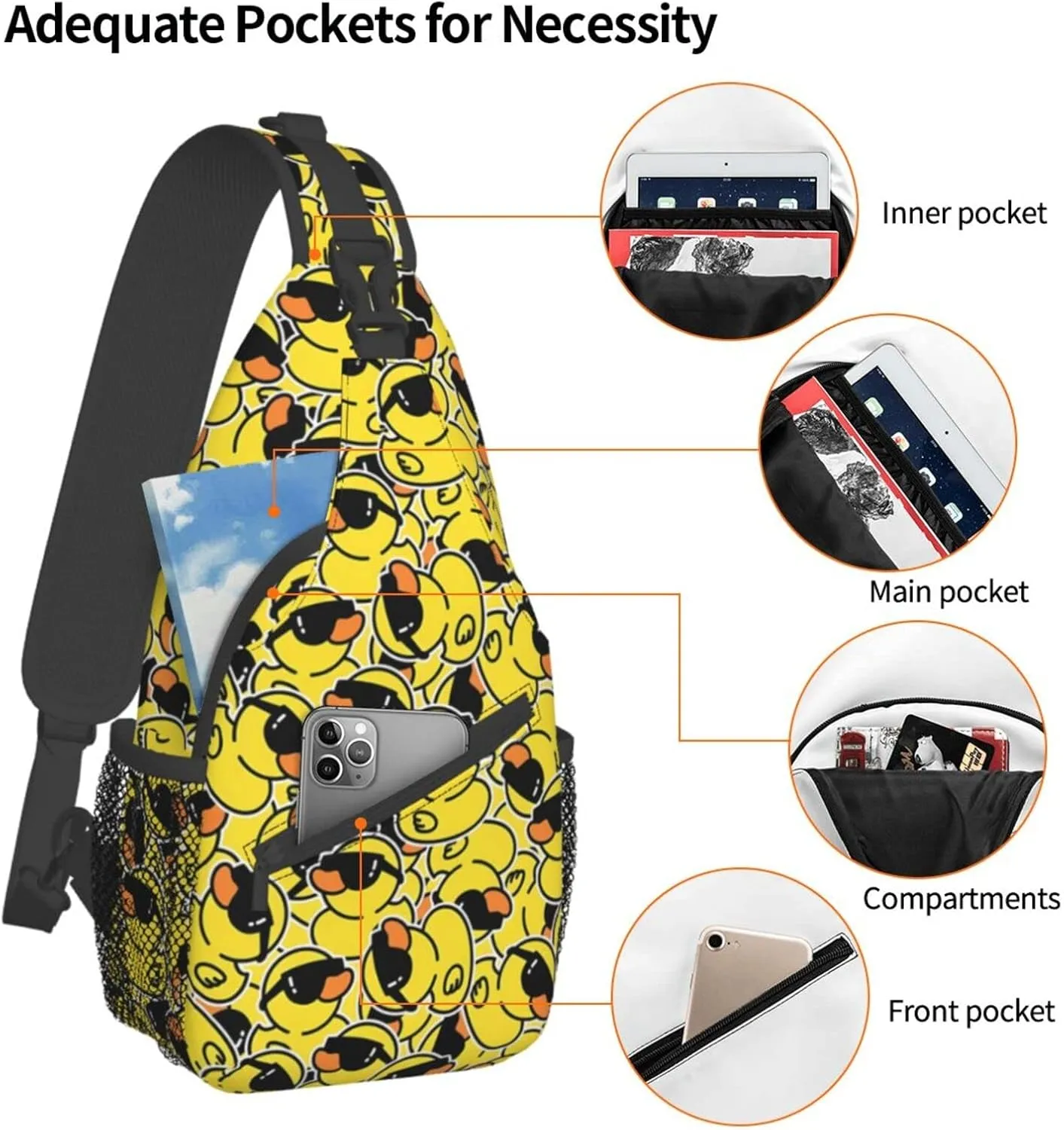 Funny Duck Crossbody Sling Backpack Sling Bag Travel Hiking Chest Bag Daypack for Women Men