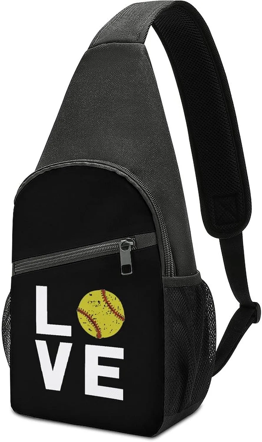 FunnyStar I Love Softball Sling Backpack Multipurpose Crossbody Chest Shoulder Bag Travel Hiking Daypack