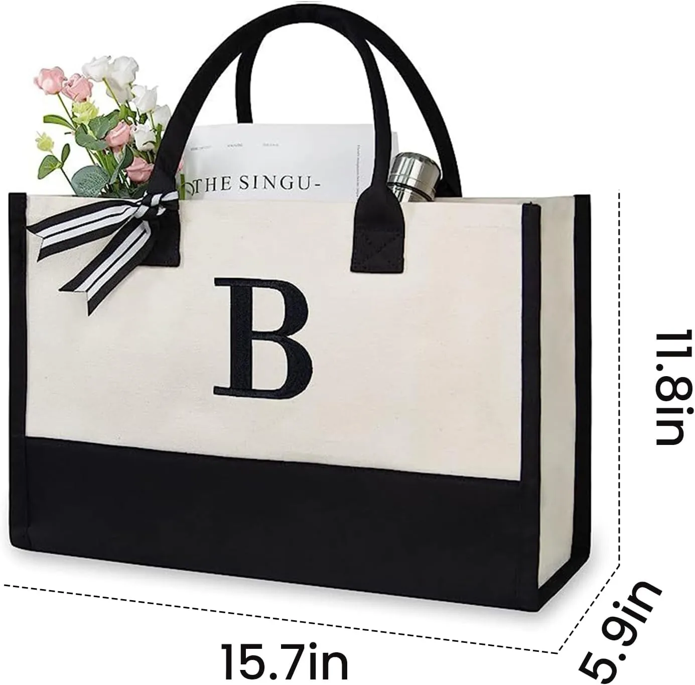 FUNSEED Canvas Tote Bag for Women, Letter Grocery Shopping Handbag