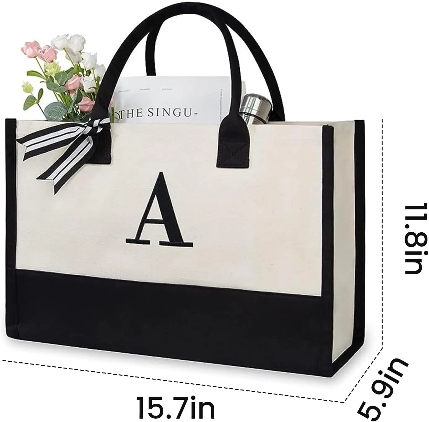 FUNSEED Canvas Tote Bag for Women, Letter Grocery Shopping Handbag