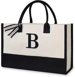 FUNSEED Canvas Tote Bag for Women, Letter Grocery Shopping Handbag
