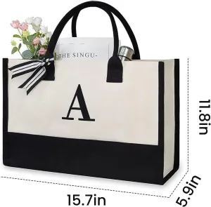 FUNSEED Canvas Tote Bag for Women, Letter Grocery Shopping Handbag