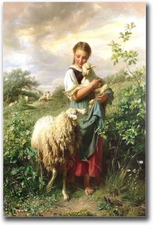 FYEONCVS Canvas Posters and Print Pictures The Shepherdess 1866 By Johann Baptist Hofner Print Poster Living Room Bedroom Home Decor 16x24inch