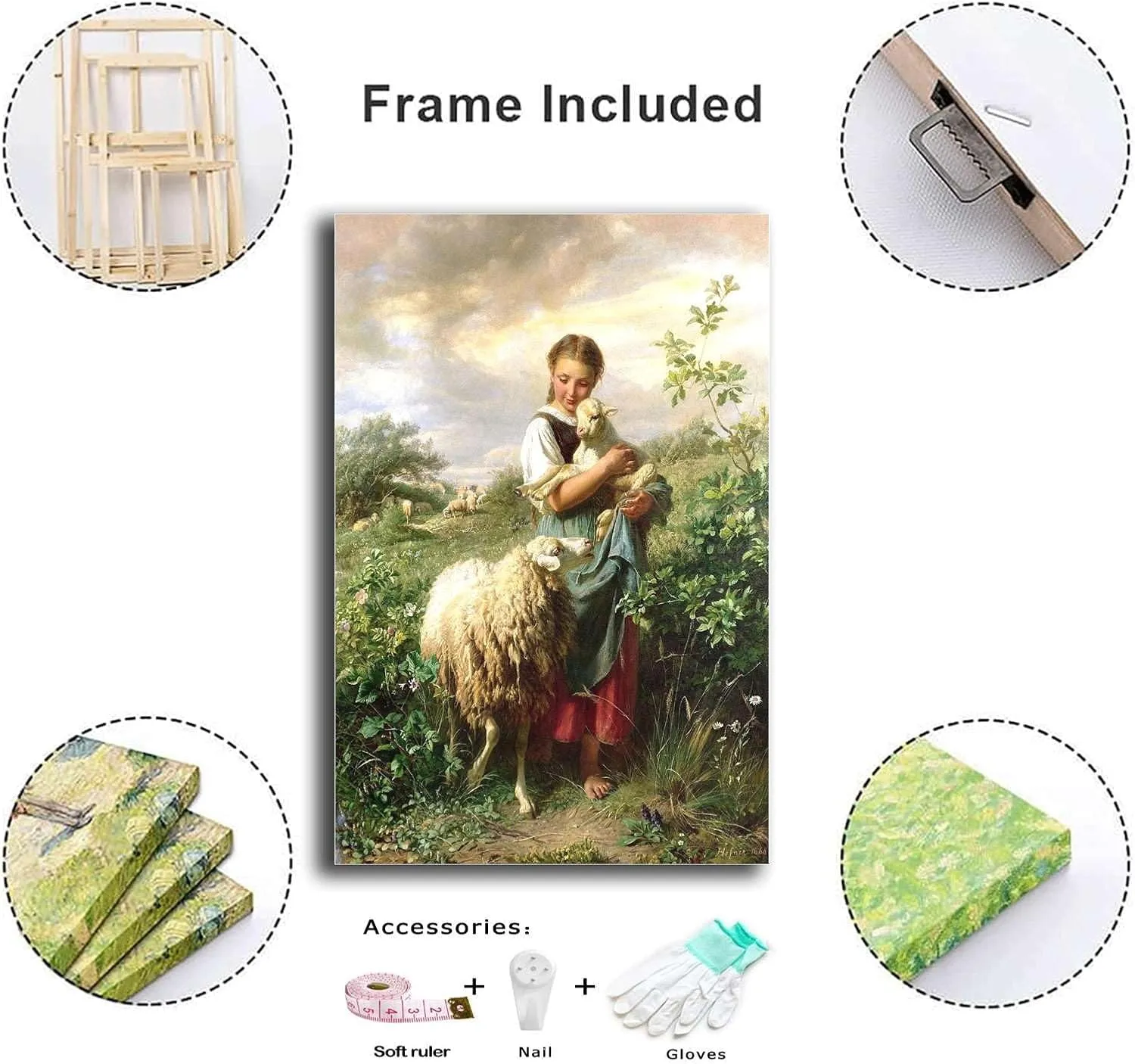 FYEONCVS Canvas Posters and Print Pictures The Shepherdess 1866 By Johann Baptist Hofner Print Poster Living Room Bedroom Home Decor 16x24inch