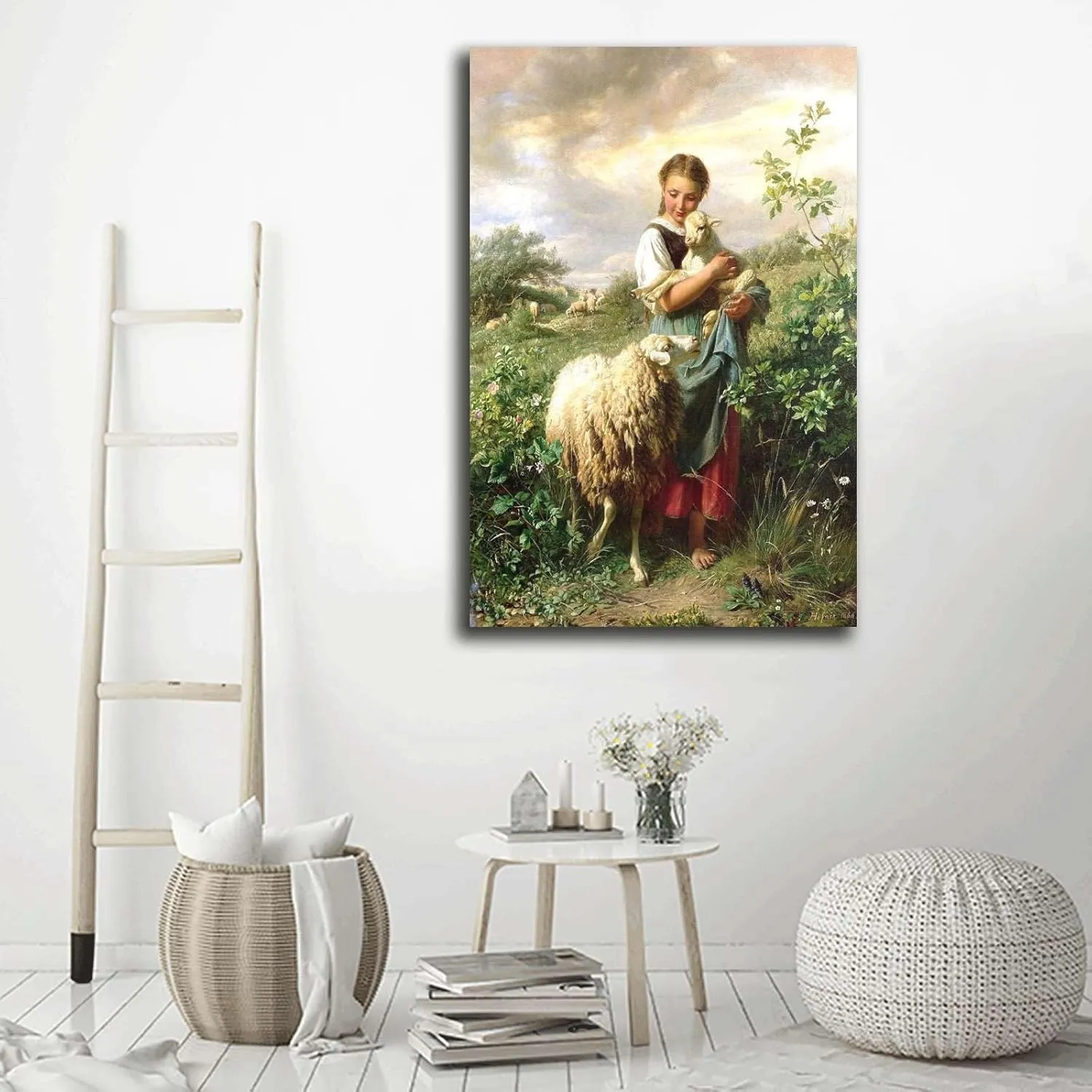 FYEONCVS Canvas Posters and Print Pictures The Shepherdess 1866 By Johann Baptist Hofner Print Poster Living Room Bedroom Home Decor 16x24inch