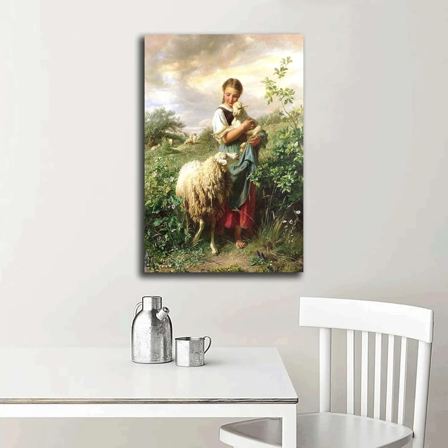 FYEONCVS Canvas Posters and Print Pictures The Shepherdess 1866 By Johann Baptist Hofner Print Poster Living Room Bedroom Home Decor 16x24inch