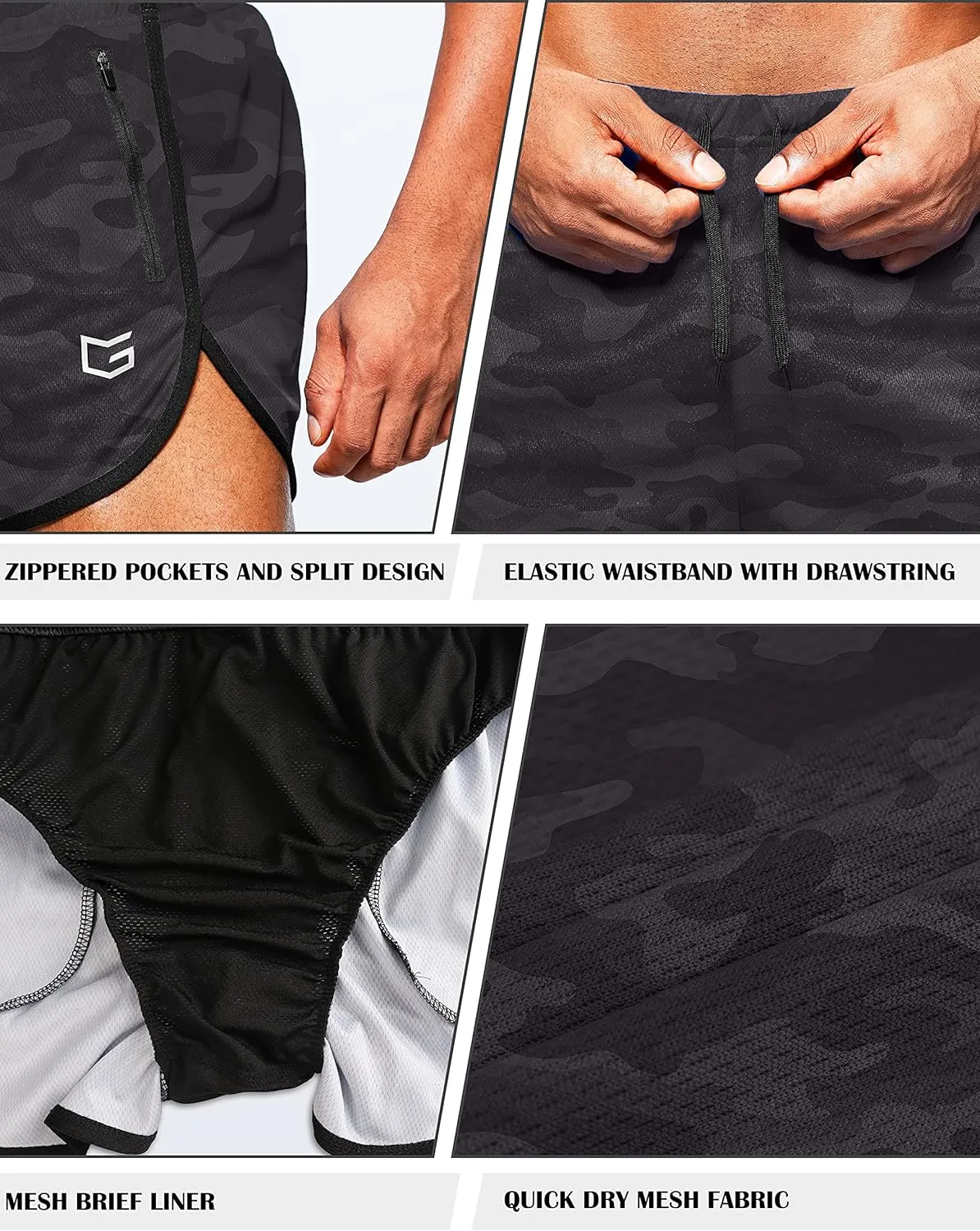 G Gradual Men's Running Shorts 3 Inch Quick Dry Gym Athletic Jogging Shorts with Zipper Pockets