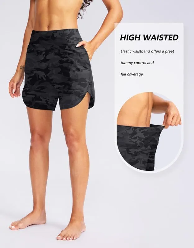 G Gradual Women's 5" High Waisted Swim Board Shorts Quick Dry UPF 50  Swimming Beach Shorts for Women with Liner Pockets