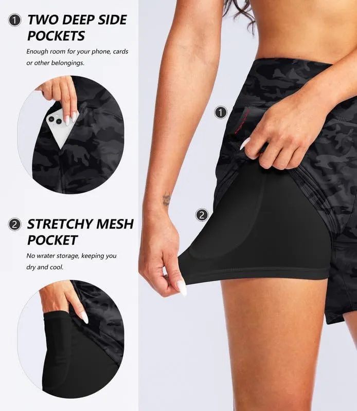 G Gradual Women's 5" High Waisted Swim Board Shorts Quick Dry UPF 50  Swimming Beach Shorts for Women with Liner Pockets