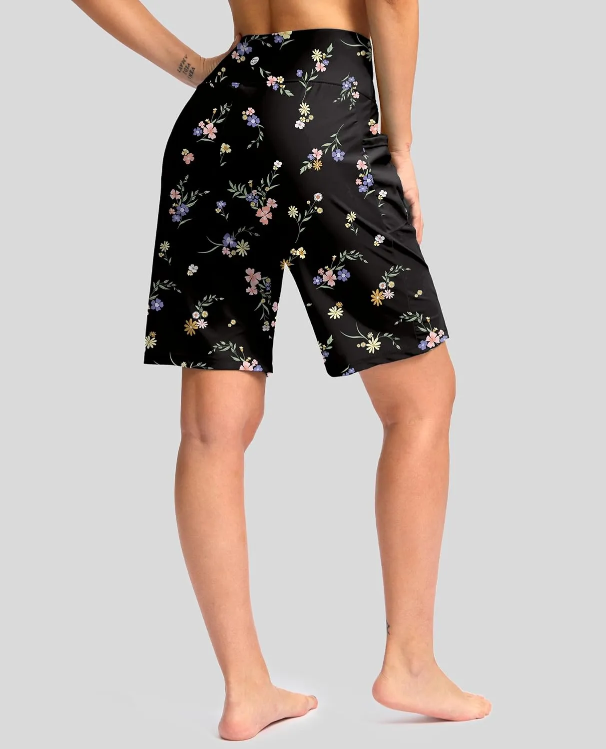 G Gradual Women's 9" Long Swim Board Shorts with Pockets High Waisted Knee Length Beach Swimming Shorts for Women with Liner