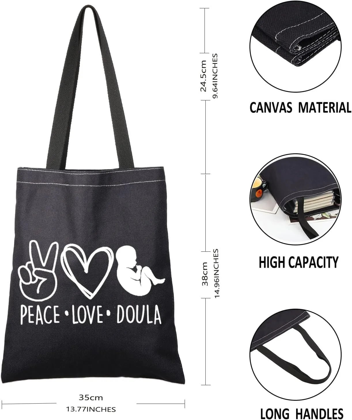 G2TUP Doula Thank You Gift Peace Love Doula Reusable Canvas Tote Bag Certified Doula Gift Midwife Life Shopping Handbag