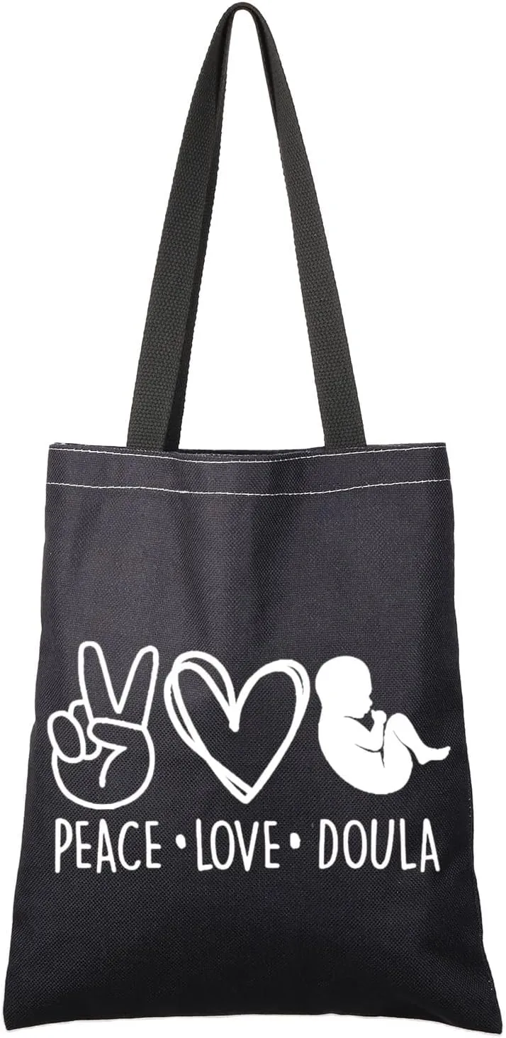 G2TUP Doula Thank You Gift Peace Love Doula Reusable Canvas Tote Bag Certified Doula Gift Midwife Life Shopping Handbag