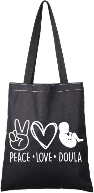 G2TUP Doula Thank You Gift Peace Love Doula Reusable Canvas Tote Bag Certified Doula Gift Midwife Life Shopping Handbag