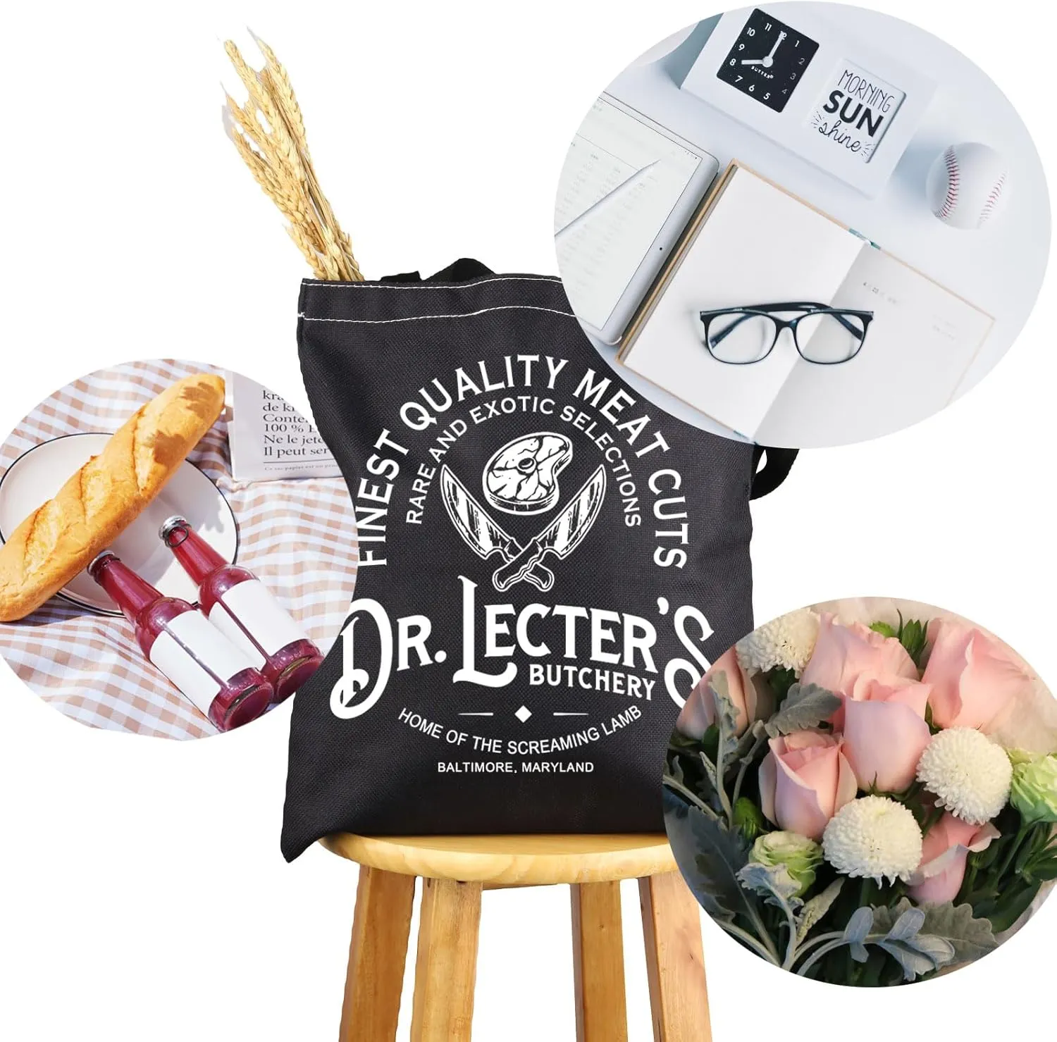 G2TUP Movie Inspired Gift Dr Lecter's Butchery Reusable Canvas Tote Bag H Lecter Fan Handbag