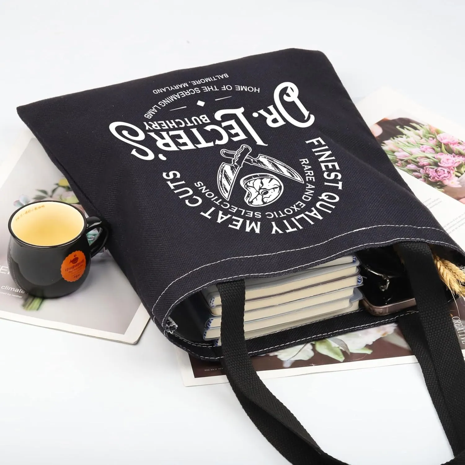 G2TUP Movie Inspired Gift Dr Lecter's Butchery Reusable Canvas Tote Bag H Lecter Fan Handbag