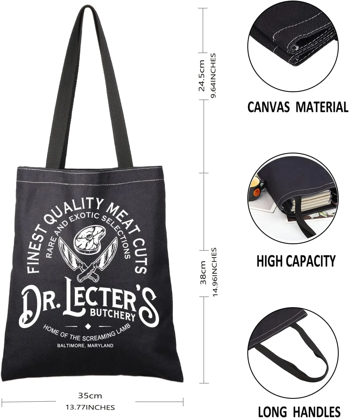 G2TUP Movie Inspired Gift Dr Lecter's Butchery Reusable Canvas Tote Bag H Lecter Fan Handbag