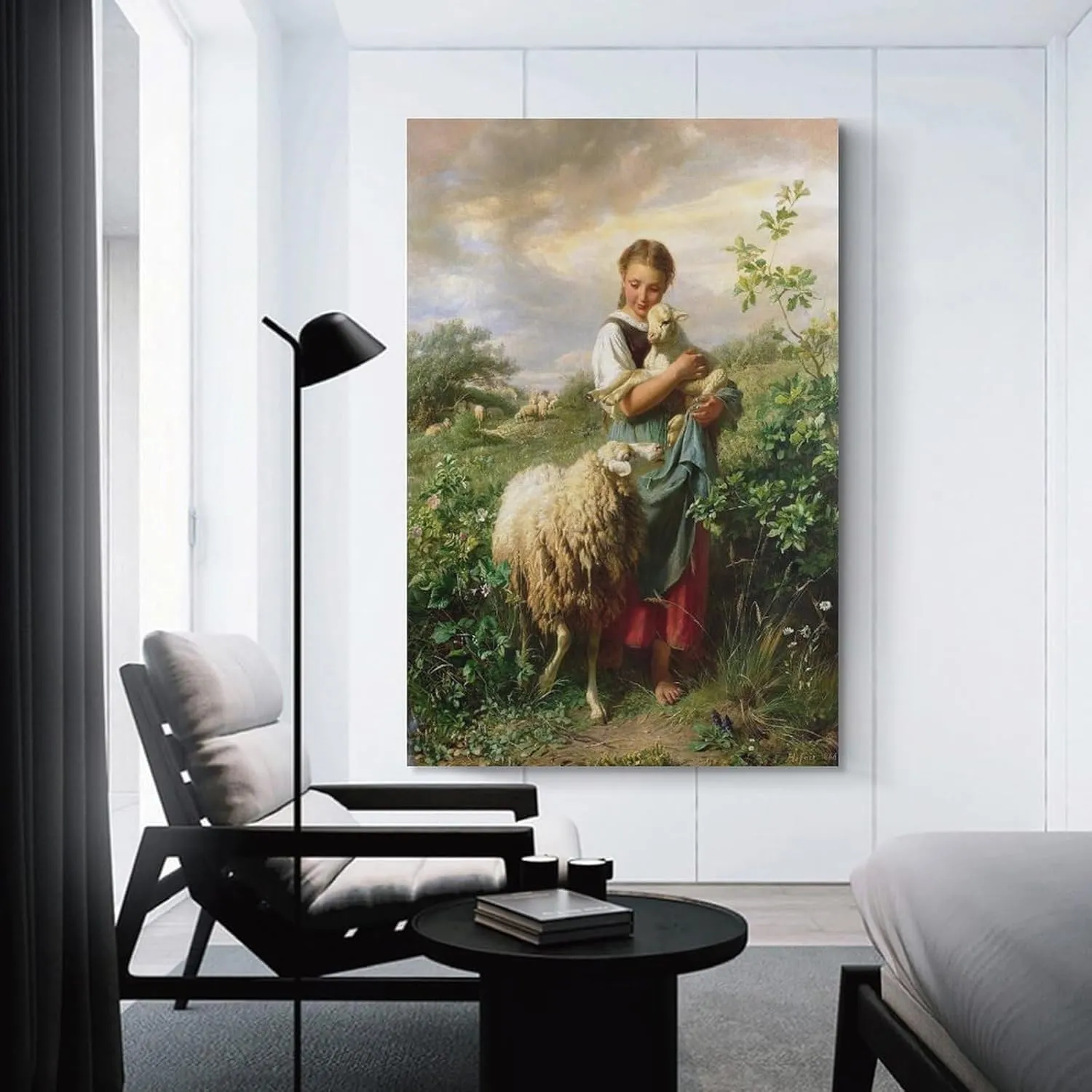 GaoZhenxin Johann Baptist Hofner The Little Shepherdess Painting Poster Canvas Wall Art Posters For Room Aesthetic And Decor Pictures For-Frame-24x36inch(60x90cm)
