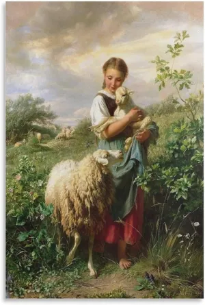 GaoZhenxin Johann Baptist Hofner The Little Shepherdess Painting Poster Canvas Wall Art Posters For Room Aesthetic And Decor Pictures For-Frame-24x36inch(60x90cm)