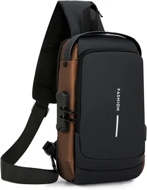 Generic Carbon Fiber Streamline Anti-theft Sling Bag, USB Charging Sport Sling Anti Theft Shoulder Bag, Waterproof Shoulder Backpack (Dark blue), Medium(Black Gold)