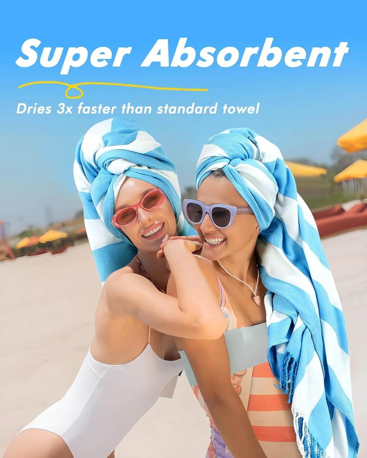 Genovega 2 PacksOversized Turkish Beach Towels 74"x38" Thin Quick Dry Sand Free Pool Swim Bathing Towel Extra Large Blanket Adult Travel Essentials Accessories Summer Vacation Blue Purple Stripe