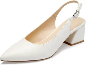 GENSHUO Women's Slingback Closed Toe Block Chunky Low Heel Pumps - 2.36 Inches Office Wedding Party Dress Shoes