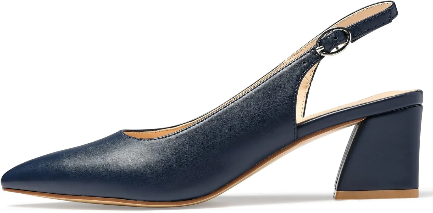 GENSHUO Women's Slingback Closed Toe Block Chunky Low Heel Pumps - 2.36 Inches Office Wedding Party Dress Shoes