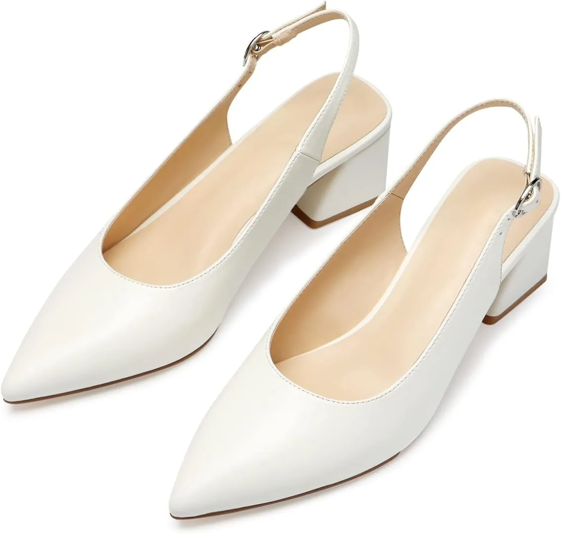 GENSHUO Women's Slingback Closed Toe Block Chunky Low Heel Pumps - 2.36 Inches Office Wedding Party Dress Shoes