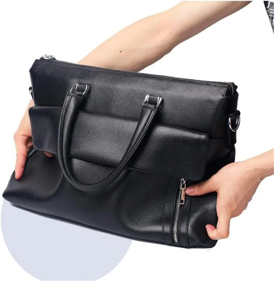 Genuine Leather Business Portable Computer Bag Layer Cowhide Briefcase Men Shoulder Bag
