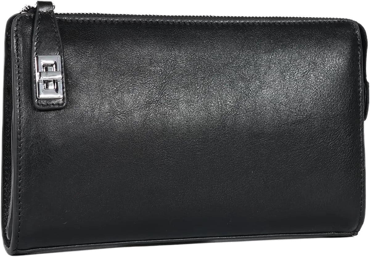 Genuine Leather Men Clutch Bags Purse Handbags Business Zipper Wallet Travel Bag (black)