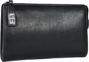 Genuine Leather Men Clutch Bags Purse Handbags Business Zipper Wallet Travel Bag (black)