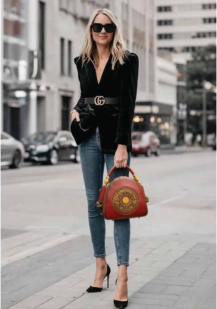 Genuine Leather Pocketbooks for Women, Retro Organizer Top Handle Satchel Totem Leather Handbag Ladies