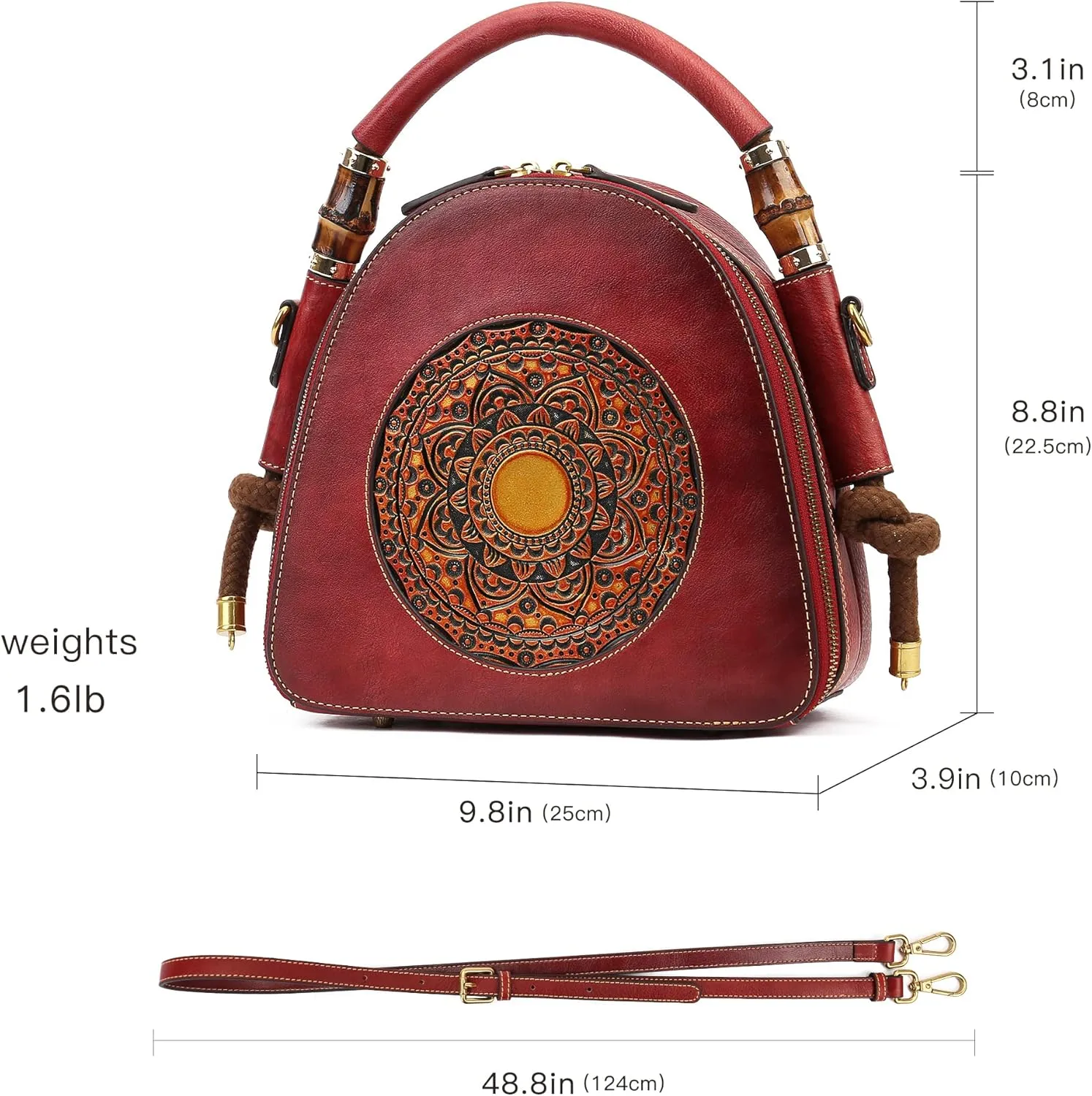 Genuine Leather Pocketbooks for Women, Retro Organizer Top Handle Satchel Totem Leather Handbag Ladies