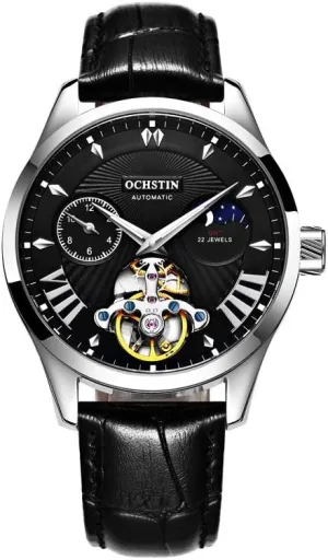 Genuine Leather Strap Business Casual Automatic Tourbillon Mechanical Watches for Men