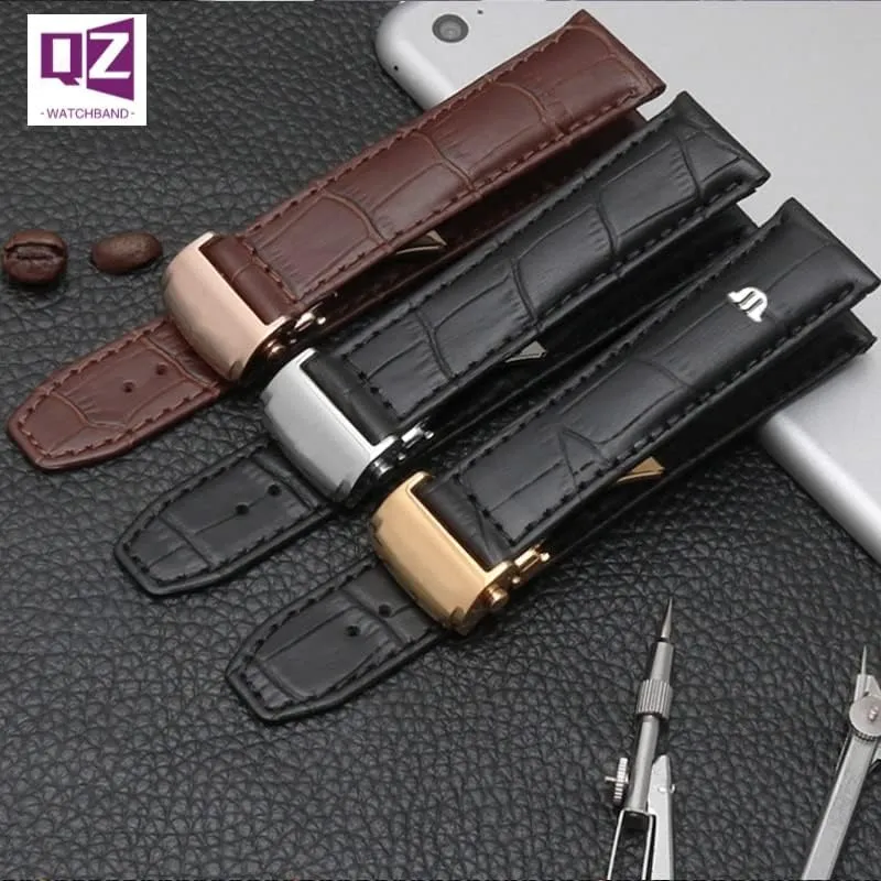 Genuine Leather Watchband for Maurice Lacroix Watch Strap 20mm 22mm Folding Buckle Leisure Business Cow Leather Bracelet (Color : Brown no Buckle, Size : 20mm)