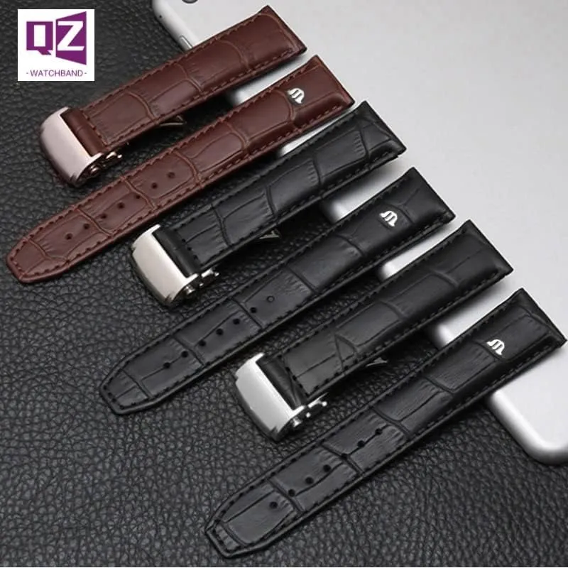 Genuine Leather Watchband for Maurice Lacroix Watch Strap 20mm 22mm Folding Buckle Leisure Business Cow Leather Bracelet (Color : Brown no Buckle, Size : 20mm)