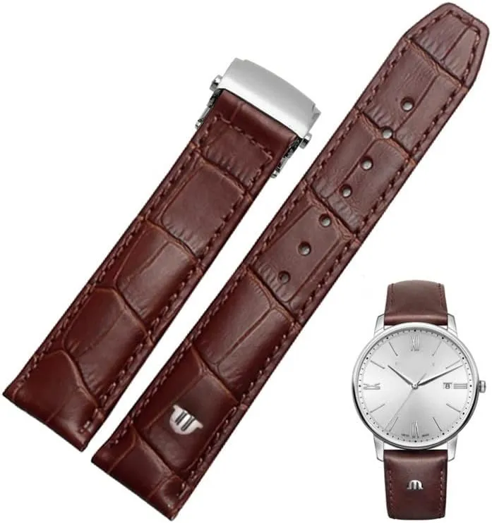 Genuine Leather Watchband for Maurice Lacroix Watch Strap 20mm 22mm Folding Buckle Leisure Business Cow Leather Bracelet (Color : Brown no Buckle, Size : 20mm)