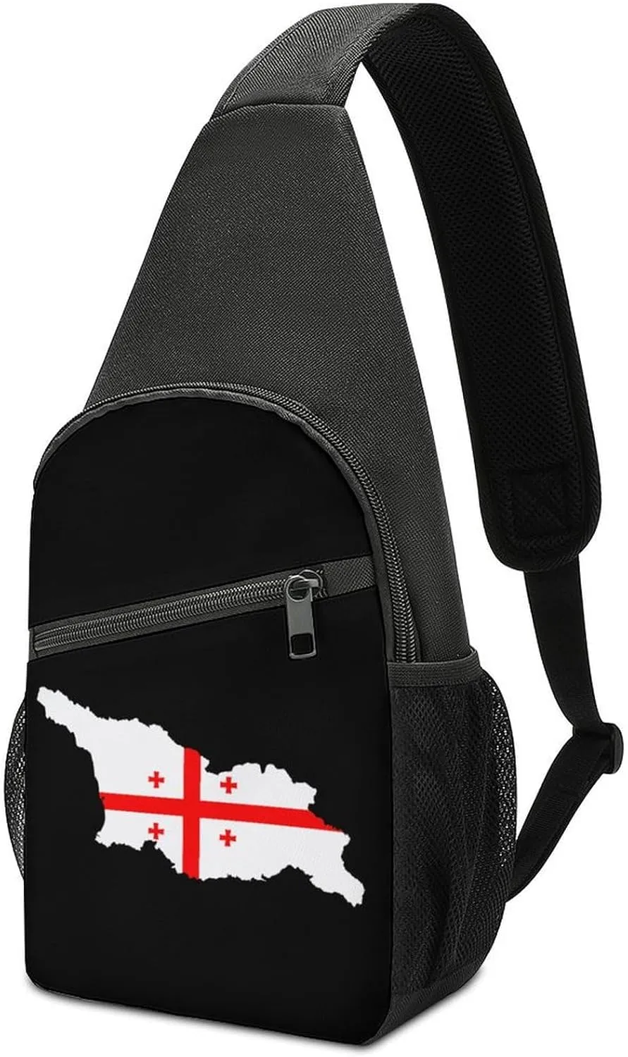 Georgias National Map Flag Chest Bag for Men Small Sling Backpack Crossbody Sling Bags for Outdoors Hiking Traveling