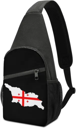 Georgias National Map Flag Chest Bag for Men Small Sling Backpack Crossbody Sling Bags for Outdoors Hiking Traveling