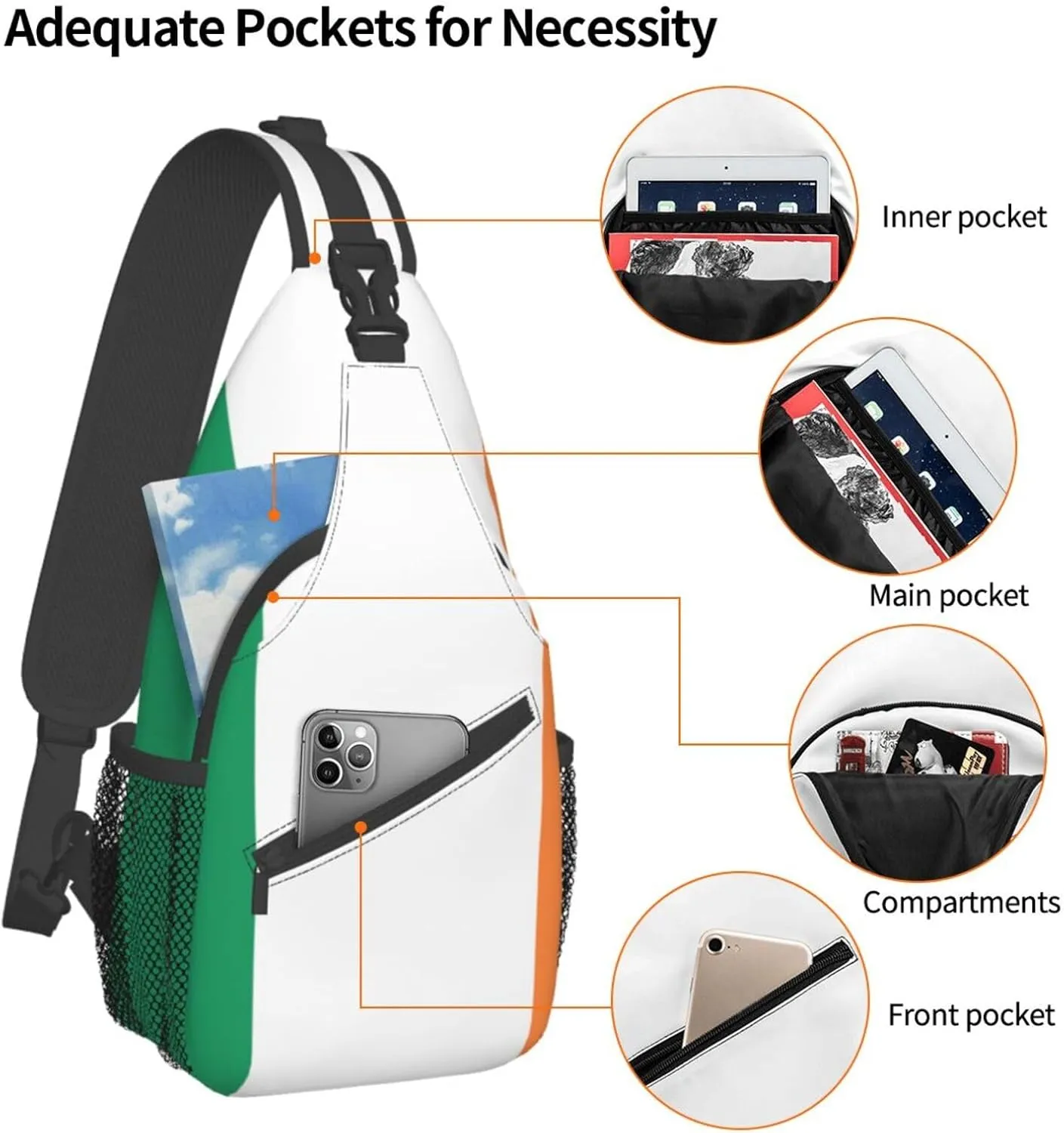 GeRRiT Irish Flag Print Small Backpack Sling Bag For Women Men, Chest Bag Daypack Crossbody For Travel Sport, SB-122