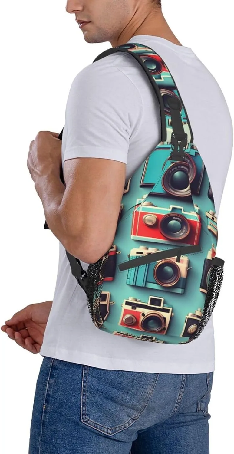 GeRRiT Retro Cool Camera Collection Print Small Backpack Sling Bag For Women Men, Chest Bag Daypack Crossbody For Travel Sport, SB-122