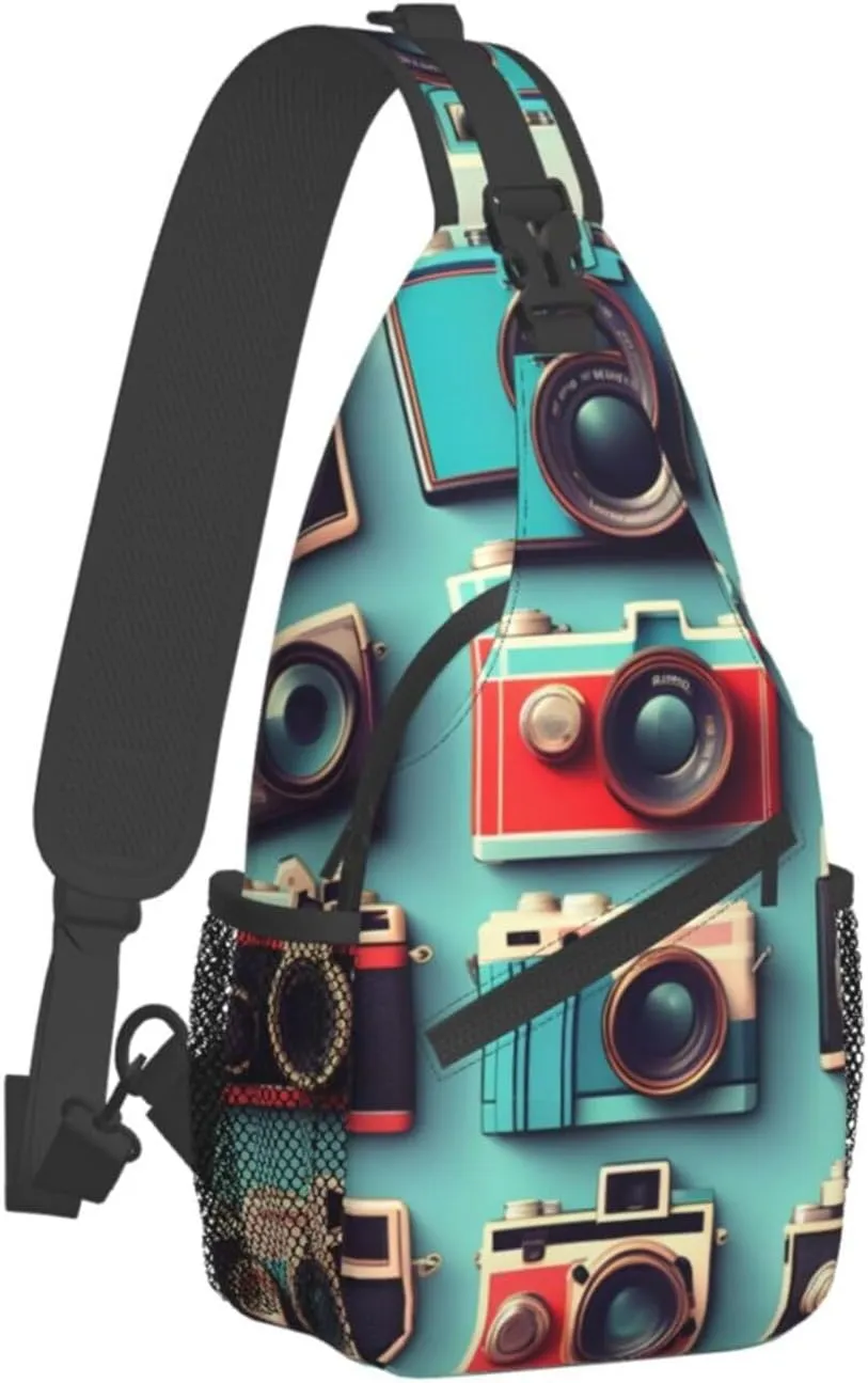 GeRRiT Retro Cool Camera Collection Print Small Backpack Sling Bag For Women Men, Chest Bag Daypack Crossbody For Travel Sport, SB-122