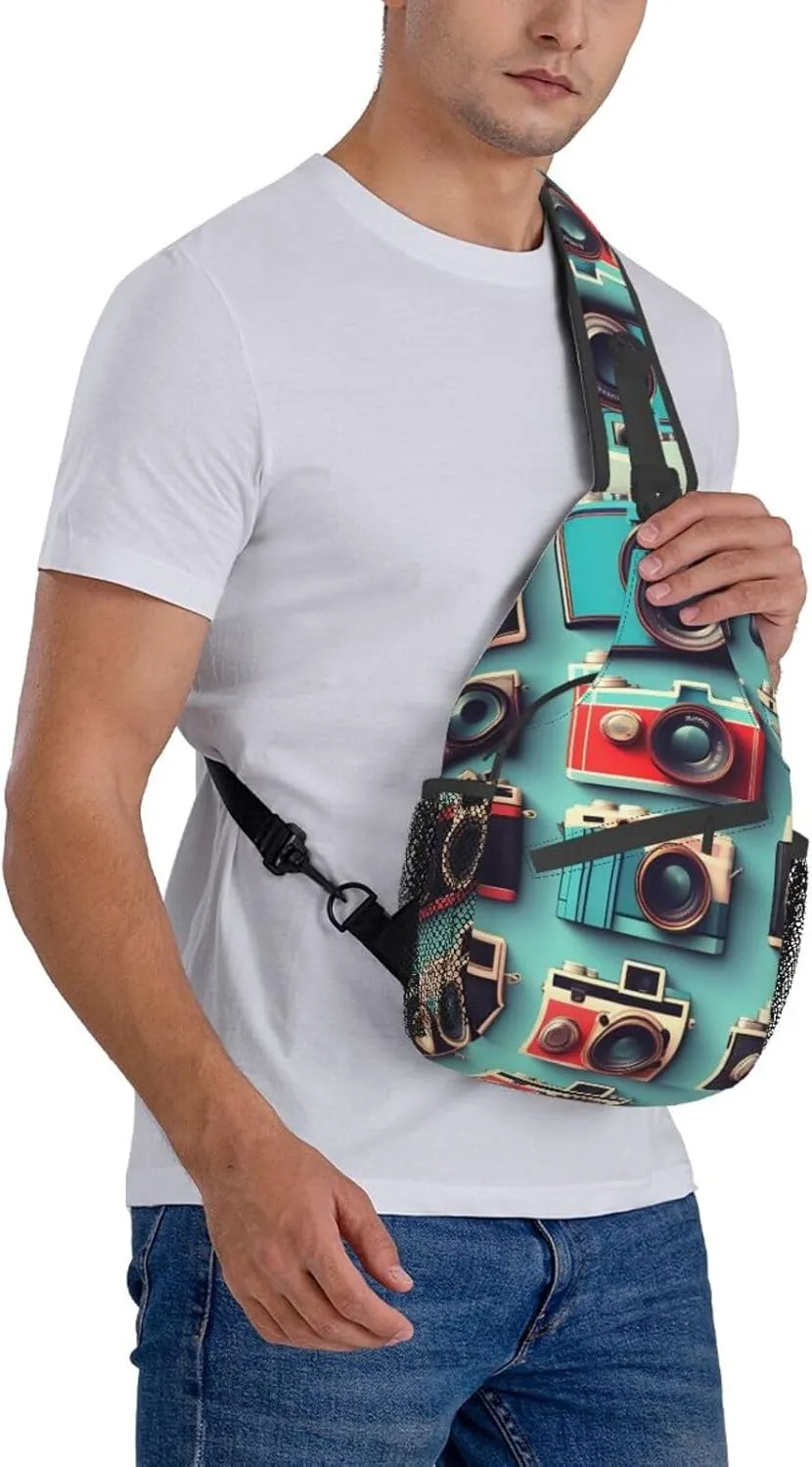 GeRRiT Retro Cool Camera Collection Print Small Backpack Sling Bag For Women Men, Chest Bag Daypack Crossbody For Travel Sport, SB-122